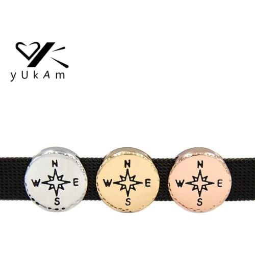 YUKAM Vintage Round Nautical Compass Slide Charms Keeper for Stainless Steel Mesh Keeper Bracelet DIY Jewelry Accessories Making