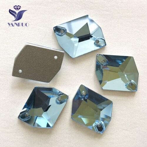 YANRUO #3265 All Sizes Aquamarine Cosmic Glass Stones Crystal Flat Back Sew On Loose Rhinestone Strass For Dress