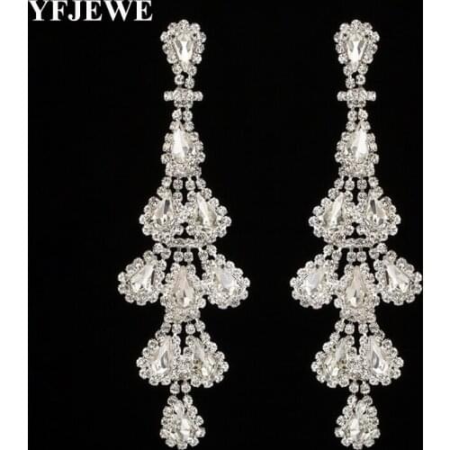 YFJEWE Fashion Jewelry Long Drop Dangle Earring Water Drop Rhinestone Full Crystal Wedding Drop Earrings Jewelry For Women #E436