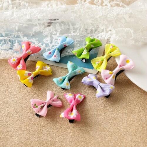 10Pcs/lot Hot Candy Color Bow Hairpin Solid/ Dot/ Flower Print Ribbon BB Hair Clips for Baby Girls Kids Hair Accessories