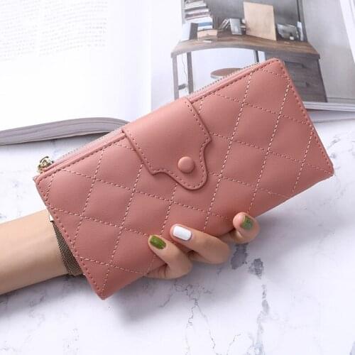 Women Long Wallet Geometry Embroidery Multi Card Coin Purse Female Money Bags with Soft Leather Hasp Ladies Mobile Phone Pouch