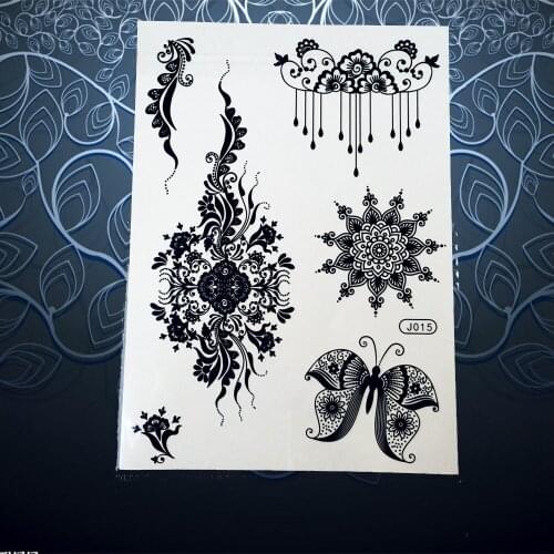 1PC Waterproof Flash Tattoo Women Black Ink Henna Flower Arm PBJ015 Queen Crown Lace Butterfly Design Temporary Tattoo Stickers