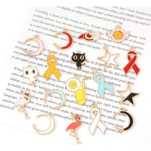 10pcs Red//White/Pink/Black Moon Shape Enamel Charm Pendant for Jewelry DIY Findings Necklace Bracelet Earring Making