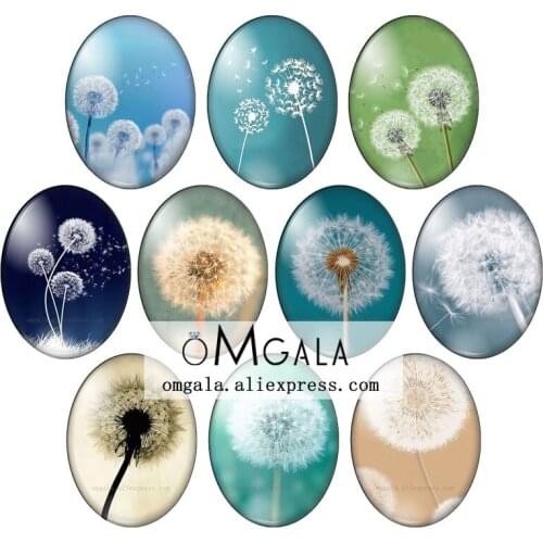 Beautiful Dandelion Flowers 10pcs mixed 13x18mm/18x25mm/30x40mm Oval photo glass cabochon flat back Making findings