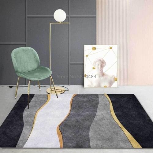 200*300cm Fashion Modern Simple Gray Black Gold Wave Stripe Living Room Bedroom Bedside Carpet Floor Mat Customization