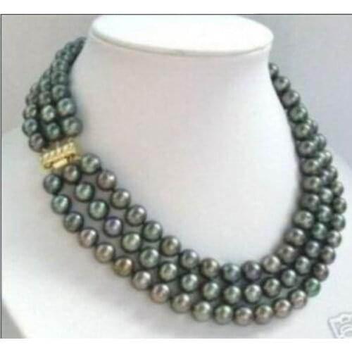 3 row 7-8mm natural tahitian black pearl necklace