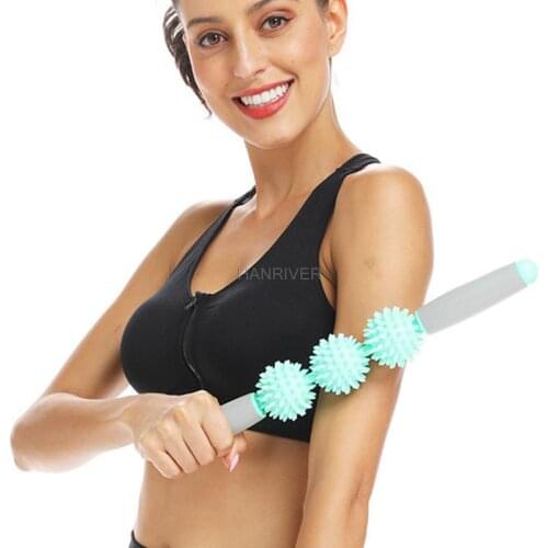 3 ball with prickly massage stick hedgehog ball relax muscle fitness exercise roller yoga stick fascia stick roller