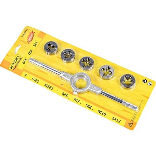 6pcs M6/M7/M8/M10/M12 Metric Die Wrench Set M6-M12 HSS Die Set + Handle Ratchet M6/M7/M8/M10/M12