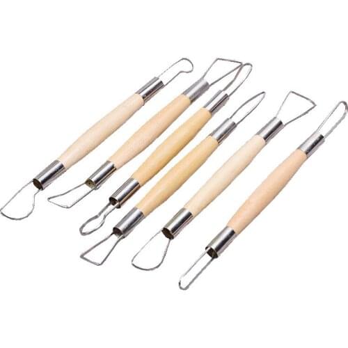 6pcs Sculpture Wax Carving Modeling Clay Tool Wood Handle Pottery Kit Polymer Shapers Pottery Carving Set Art Craft