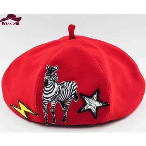 Woman brand winter beret hats Berets elegant French Beret Candy Color zebra embroidery Hats Hats Baret Caps Boinas Mujer