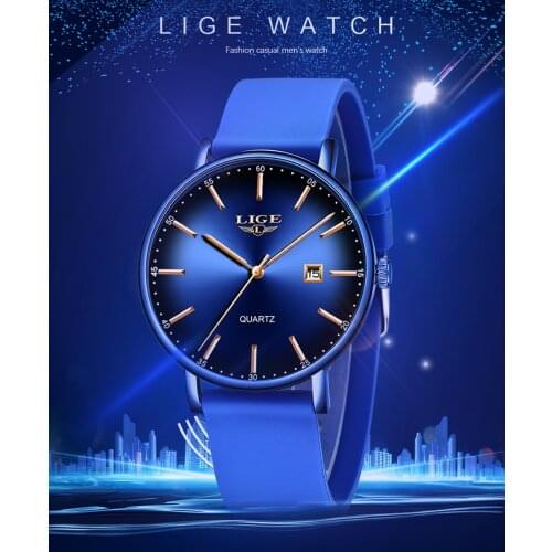 New Fashion Creative Couples Watch LIGE 9934L Silicone Strap Quartz Sports Waterproof Wristwatches Mens And Womens Clock