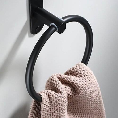 Black Aluminum Towel Holder Round Bath Towel Ring Wall Mounted Rack Shelf Towel Ring Towel Rack Towel Ring Hotel Bathroom Rack