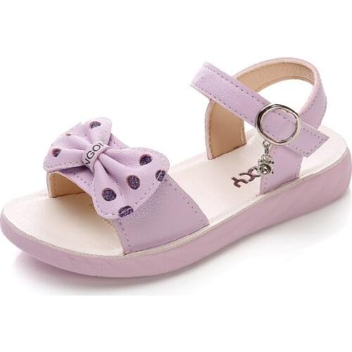Baby Girl Children Leather Sandals New Sandals Kids Summer Girls Shoes Bowtie Child Sandals White Pink Purple Shoes Girls 22-38