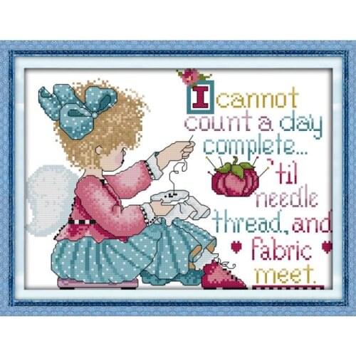A girl with embroidered 2 cross stitch kit aida 14ct 11ct count printed canvas stitches embroidery DIY handmade needlework