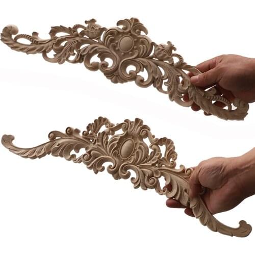 Long Rose Flower Exquisite Carving Natural Wood Appliques Furniture Wooden Mouldings Wmqe Vintage Unpainted Decoration Decal