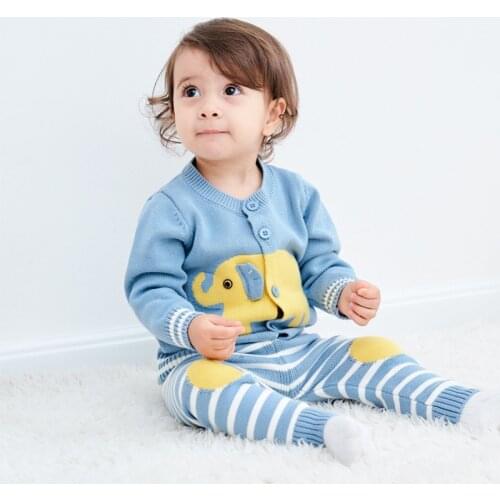 Boutique Baby Sweater 2pcs Sets Lovely Cartoon Cardigan Knitted Tops+Striped Pant 2020 New Spring Autumn Infant Boy Girl Clothes