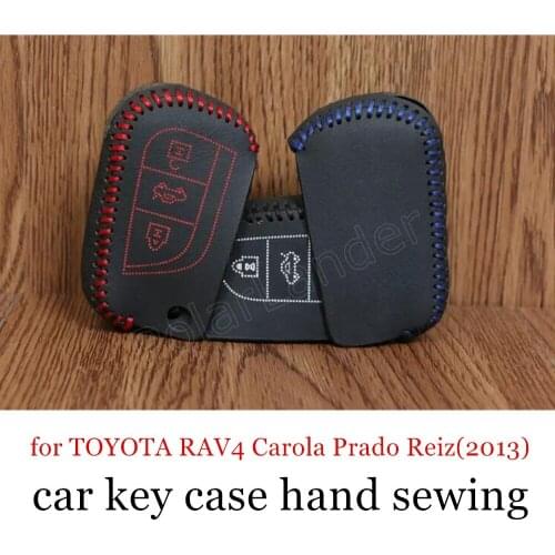 Only red new coming Hand Sewing Leather Car Key Case cover fit for TOYOTA RAV4 Carola Prado Reiz(2013) Levin Camry(2015)
