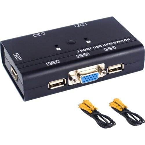 2 Port USB KVM Switch Manual Control 2 PC Hosts by 1 Set of USB Keyboard Mouse and VGA Monitor Multi PC Manage Original Cable