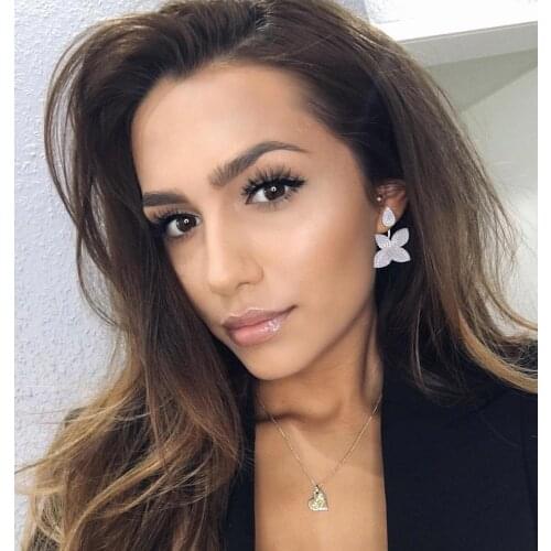 LARRAURI Trendy Wedding Engagement Drop Dangle Earrings Deluxe Flower Leaf Geometric Cubic Zirconia Earrings For Women Girls