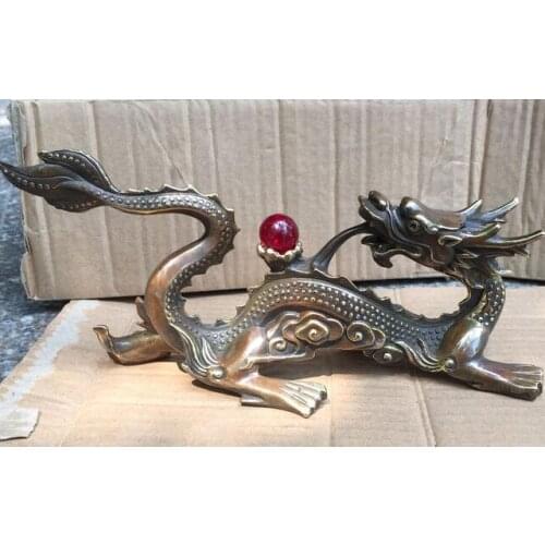 Copper Statue Pure Bronze Dragon Drama Pearl Bronze Sculpture of Penholder Dragon Turning Back Geomantic Decoration Craft Gifts