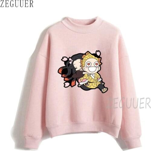Kawaii Japanese Anime Demon Slayer Hoodies Women Harajuku Cartoon Kimetsu No Yaiba Graphic Hoody Korean Style Sweatshirts Female