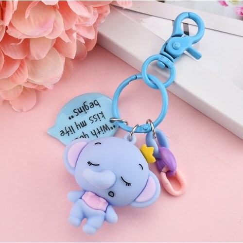 Cartoon Cute Resin Baby Elephant Keychain Keyring Female Blue Pink Gray Lollipop Bell Earphone Case Doll Key Holder Jewelry