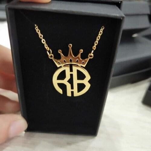 DOREMI Custom Name Crown Necklace Men and Women Personalized Name Stainless Steel Clavicle Necklace Female