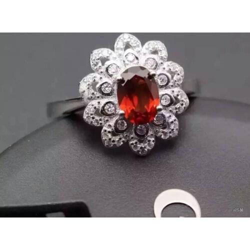 Natural red garnet gem Ring Natural gemstone ring S925 sterling silver trendy Romantic women Sunflower girl wedding gift Jewelry