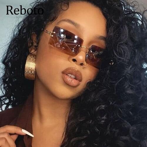 Small Square Rimless Sunglasses Women Eyewear Fashion Brown Clear Shades Glasses Vintage Luxury Brand Sun Glasses Female