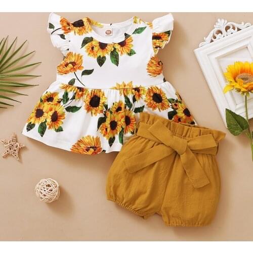 Toddler Baby Girls Ruffled Top Short 2Pcs Sets Outfits Floral Fruit Print Fashion Newborn Toddler Baby Girls Clothes Sets D30
