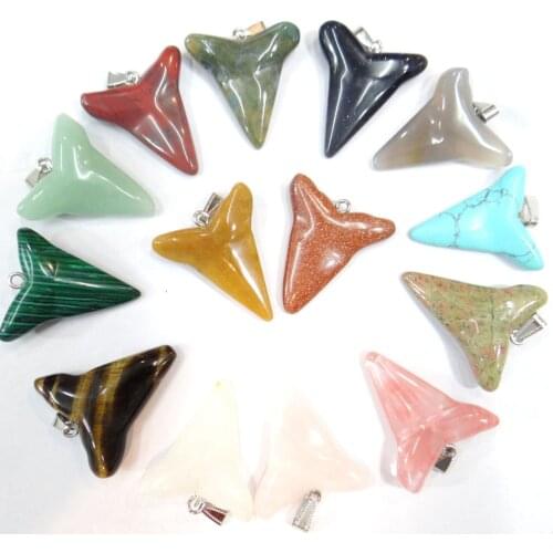 Wholesale High Quality large natural stone Opal tiger eye hand-carved Tooth pendants for jewelry making 12pcs/lot