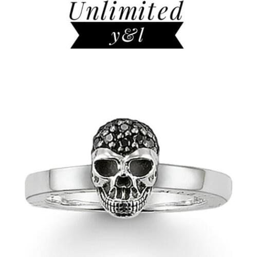 Skull Open Rings Punk Style Rebel Skeleton Silver Fashion Jewelry Black Cubic Zirconia Accessories for Men and Women Gifts