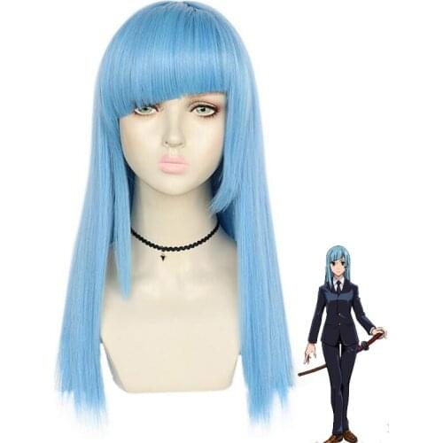 Anime Jujutsu Kaisen Miwa Kasumi Light Blue Long Straight Wig Cosplay Costume Heat Resistant Synthetic Hair Women Wigs