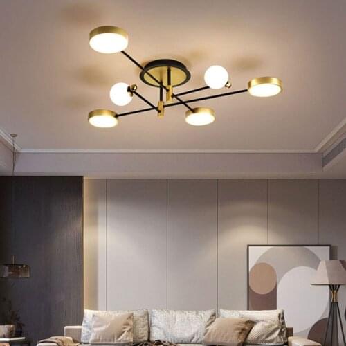 Nordic Gold LED Multi-Head Ceiling Chandelier for Bedroom Living Room Restaurant Kitchen Loft Modern Home Interior Lighting