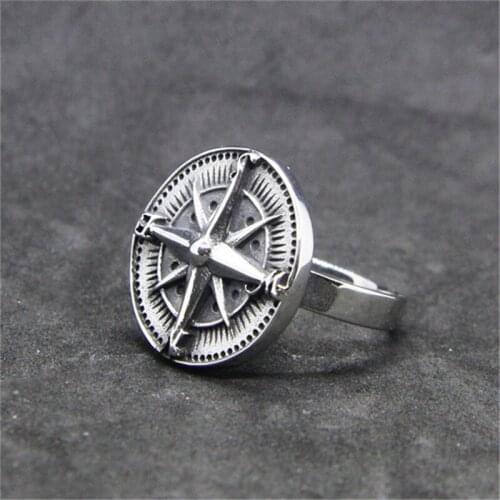 Rany&Roy Newest Cool Compass Ring 316L Stainless Steel Jewelry Fashion Biker Style Compass Ring