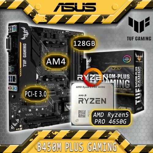 Socket AM4 Asus TUF B450M-PLUS GAMING Motherboard Combo Ryzen Kit DDR4 AMD Ryzen 5 PRO 4650G CPU AMD B450 Gaming Placa-mãe AM4