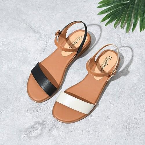 Genuine Leather Shoes Woman Buckle Wedges Sandals Casual Low Heels Shoes Summer Sandals Women Comfortable Ladies Shoes
