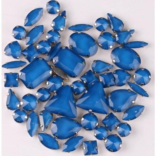 Silver claw settings 50pcs/bag shapes mix jelly candy Montana glass crystal sew on rhinestone for garment shoes bags diy