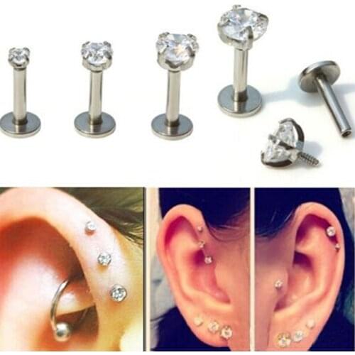 New Hot 1Pc 2-5mm Labret Tragus Cartilage Earring Punk Cz Gem Round Tragus Lip Ring Monroe Ear Cartilage Earring Piercing