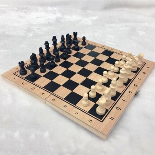 3 in 1 Chess Game Backgammon Checkers Chess Set Plastic Chess Pieces with Wooden Foldable Chessboard for Toy or Gift