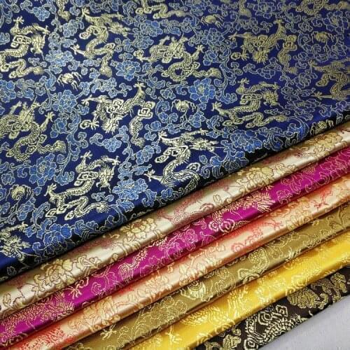 Width 35'' Chinese Style Jacquard Brocade Silk Fabric By The Half Yard For Hanfu Packaging Brocade Box Material