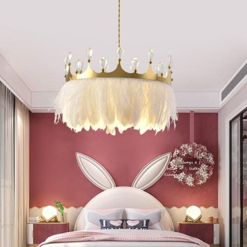 LED feather chandelier designer child scandinavian design lamp Bedroom Kitchen Island light Home Living room girl chandelier