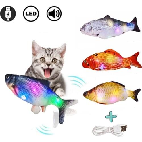 Glow Fish Shape Cat Toy Interactive Gifts Fish Catnip Toys Stuffed Pillow Doll Simulation Fish Playing Toy For Pet USB Charging