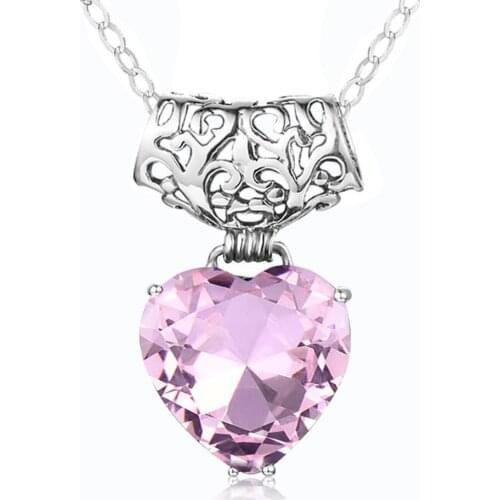 Szjinao heart necklace pendant women Joyas De Plata 925 Mujer Luxury Pink Crystal 100% 925 Sterling Silver Wedding Jewelry Gifts