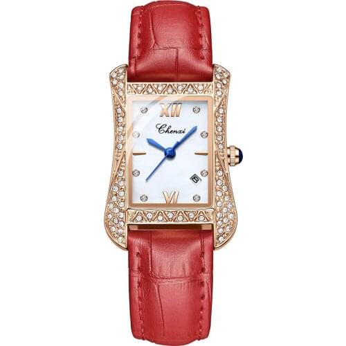 Luxury Lady Dress Watches Genuine Leather Rhinestone Minimalism Womens Watch Unique Design Business Casual Female Gift Clock