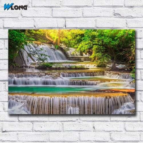 Wlong Printing Waterfall Green Photo Painting Wall Art Picture Home Decor Living Room Modern Canvas Print Paintings No Frame