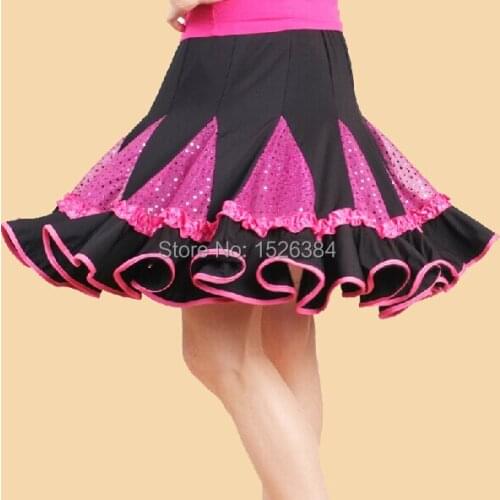 Latin Skirt For Women Shiny Sequin Adult Red Green Rose Red Standard Ballroom Dance Dress For Girls New Discount LAT14
