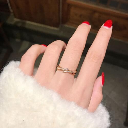 YUN RUO Luxury Pave Zircon Cross Rings Rose Gold Color Woman Gift Fashion Titanium Steel Jewelry Not Change Color Drop Shipping