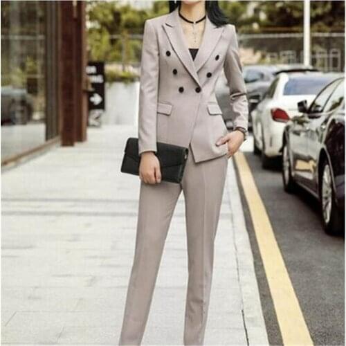 2 Piece Khaki PantSuits Formal Ladies Office OL Uniform Designs Women Business Work Jacket with Trousers Sets Custom Made
