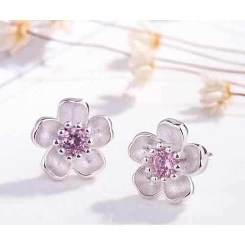 1 Pair Peach Flower Earrings All-match Sen Creative Zircon Flower Earring for Women Fashion Fine Jewelry 2020 Stud Earrings